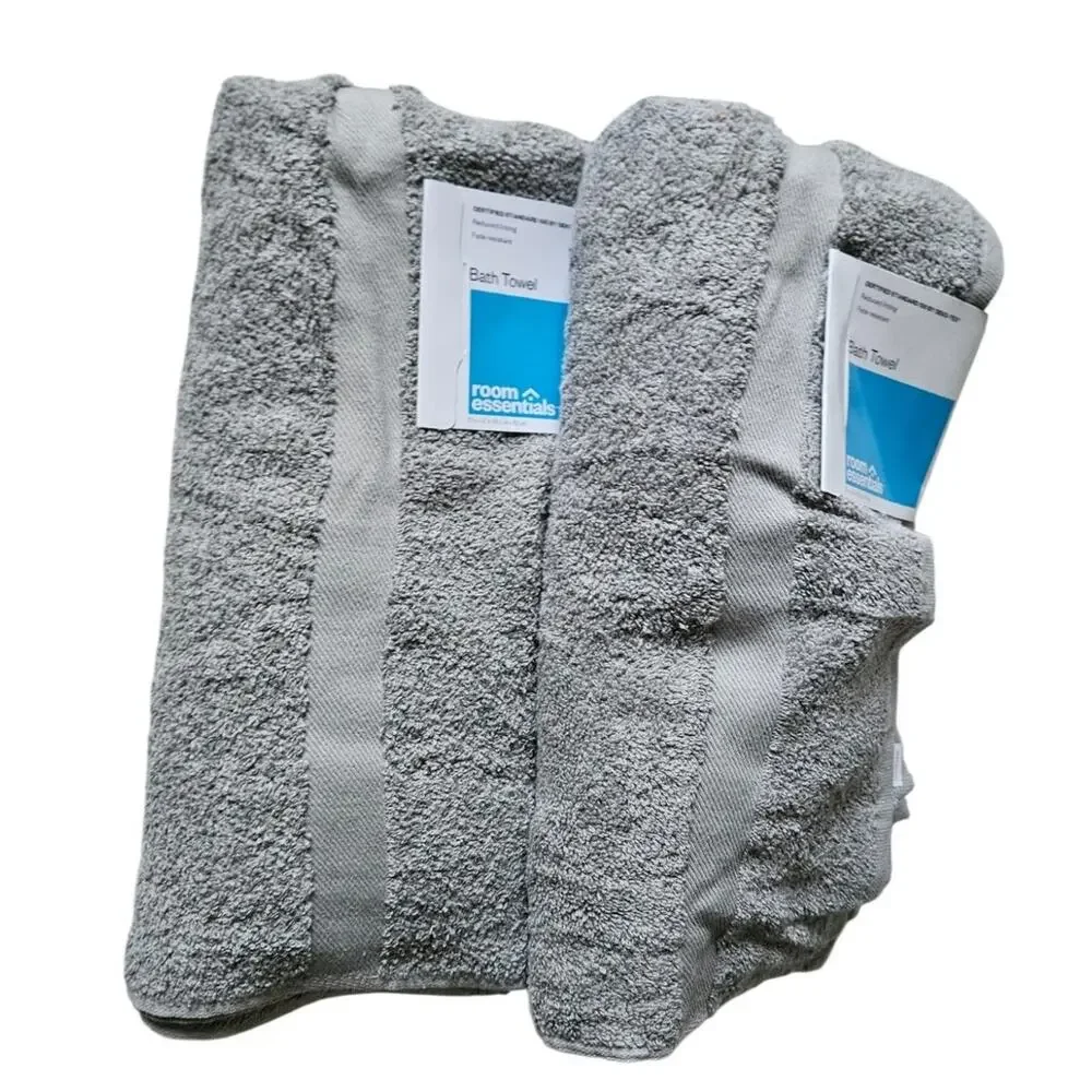 Room Essentials Bath Towels Set of 2 Gray Taupe OEKO-TEX Fade Resistant NWT